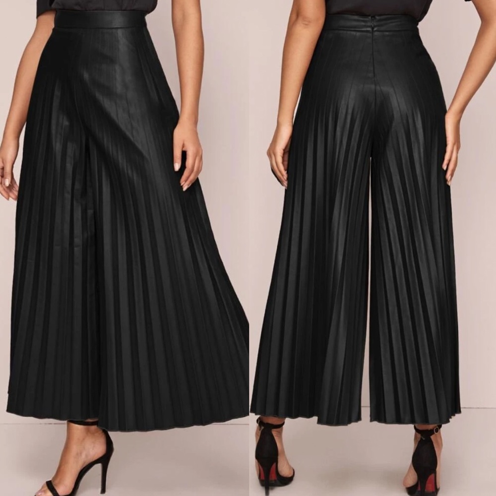 Vegan Leather Palazzo Wide Pants Black - Picture 3 of 3